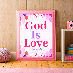 Poster Deus é Amor Arte de Parede Boho Cristã Menina Adol