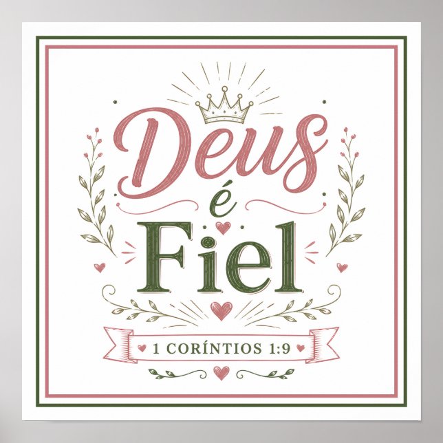 Poster Deus é Fiel Citação Bíblica Frase Cristã (Frente)
