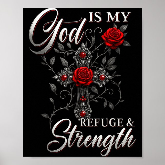 Poster Deus É Meu Refúgio E Força Cruz Rosa Fé  (Frente)