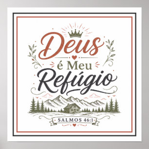 Poster Deus é Meu Refúgio Frase Motivacional Cristã