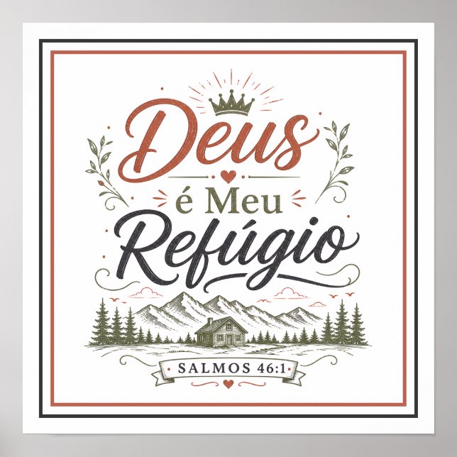 Poster Deus é Meu Refúgio Frase Motivacional Cristã (Frente)