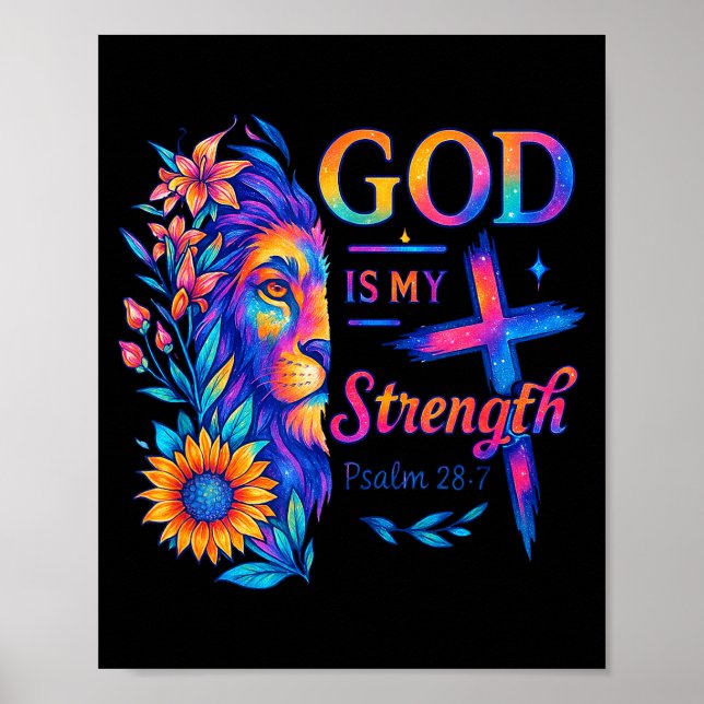 Poster Deus É Minha Força Salmo 28_7 Camisa Leão (Frente)