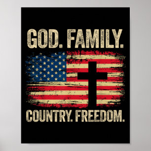 Poster Deus Família País Liberdade Bandeira dos EUA Cruz