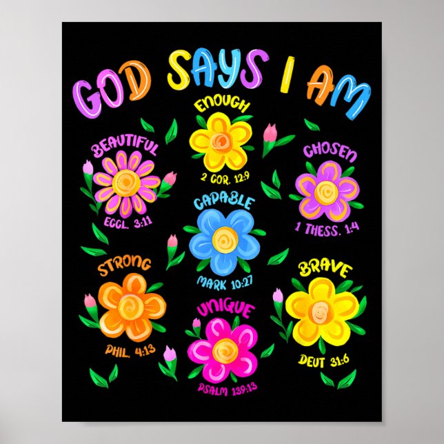 Poster Deus Floral Diz Eu Sou Versículo Bíblico Cristão J (Frente)