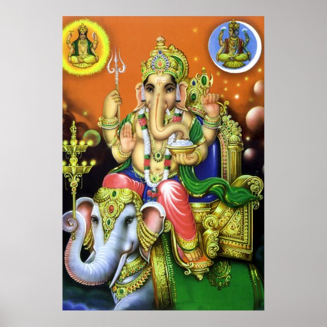 Póster Deus Ganesha sobre o Elefante (Frente)