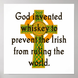 Poster Deus Inventou Whiskey - cotação irlandesa