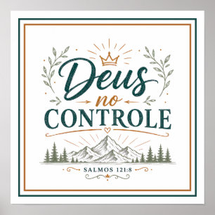 Poster Deus no Controle Frase Espiritual Cristã
