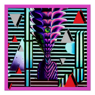 Póster Deus Tiki Estranho na Festa de Design de Memphis