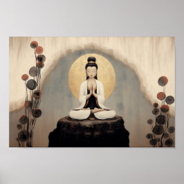 Poster Deusa Budista Quan Yin Arte Minimalista