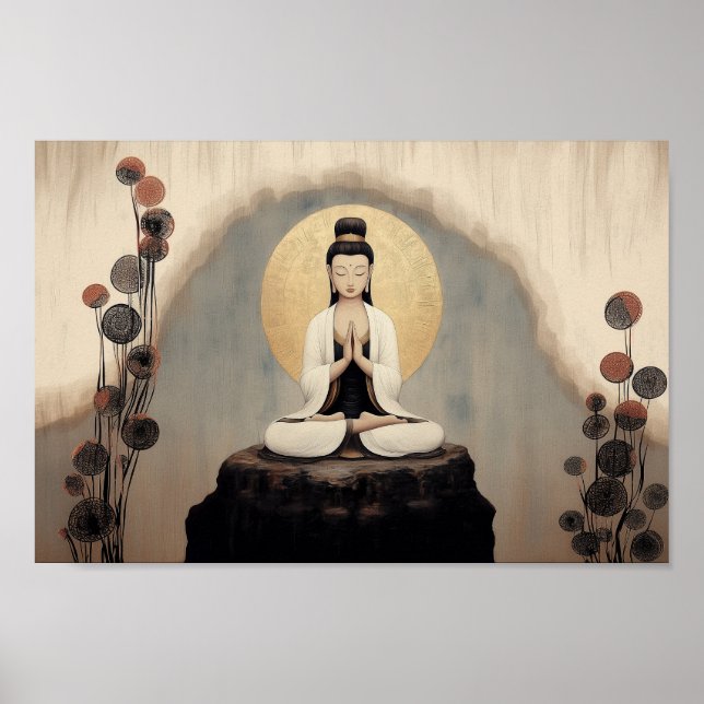 Poster Deusa Budista Quan Yin Arte Minimalista (Frente)