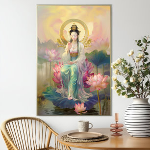 Poster Deusa Budista Quan Yin: Jardim de Lótus Rosa