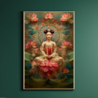 Deusa Budista Quan Yin Pink Lotus Pintura