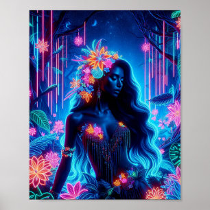 Poster Deusa de Light Neon brilha a fantasia florestal