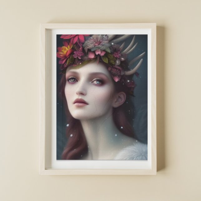 Poster Deusa de Winter Fantasy Retrato Floral (Criador carregado)
