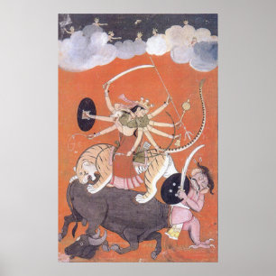 Poster Deusa Durga Lutando contra o Demônio Mahishasura