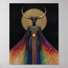 Poster Deusa Egípcia Hathor Rainbow Arte Dourada Negra