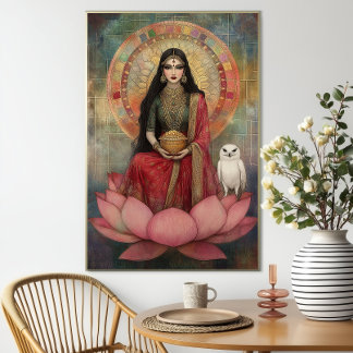 Poster Deusa Hindu Lakshmi Arte Nova Mosaico Pintura