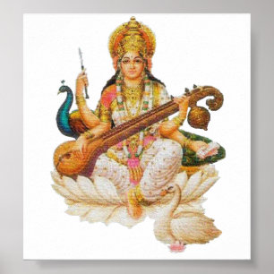 Poster Deusa Hindu Saraswati Godese Para a educação art