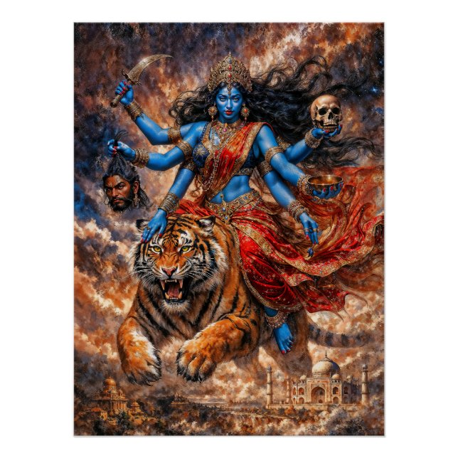 Póster Deusa Kali Montando o Tigre (Frente)