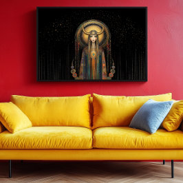 Poster Deusa Lilith Rainbow Arte Dourada Nouveau