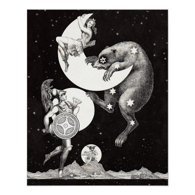 Póster Deusa Lunar Celestial Antiga & Ursa Maior (Frente)