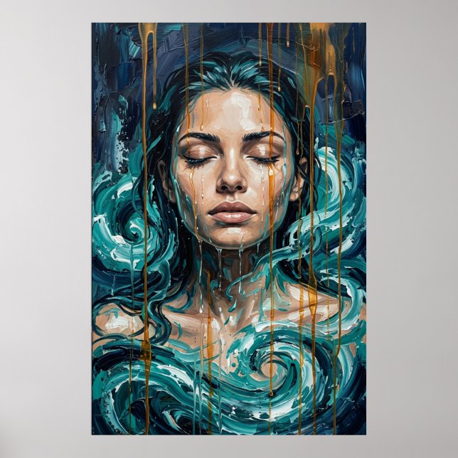 Poster Deusa Mística do Oceano Arte com Efeito de Gotejam (Frente)