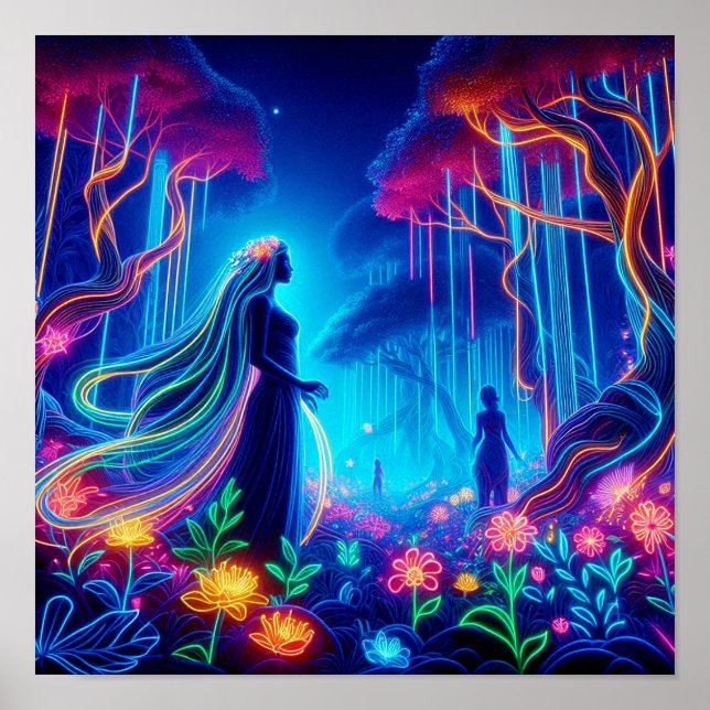 Poster Deusa Neon Forest Of Light Fantasy conto de fadas (Frente)