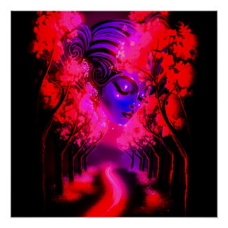 Póster Deusa Neon na Floresta Encantada
