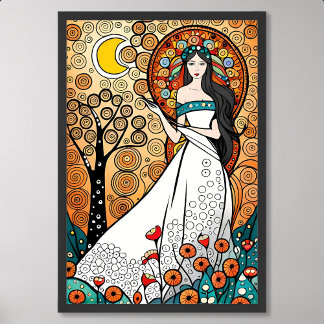 Poster deusa pintando fertilidade natureza flor árvore da