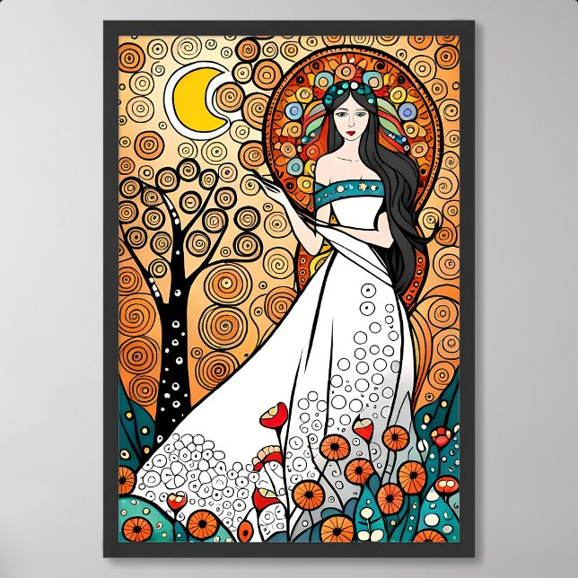 Poster deusa pintando fertilidade natureza flor árvore da (goddess painting fertility nature flower tree moon)