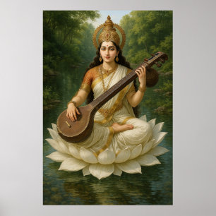 Poster Deusa Saraswati A Divina Musa do Conhecimento
