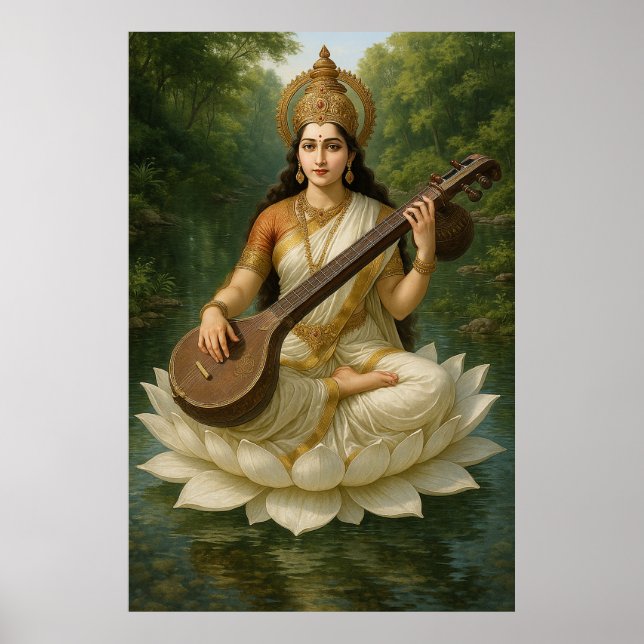 Poster Deusa Saraswati A Divina Musa do Conhecimento (Frente)