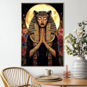Poster Deusa Sekhmet: Fantasia Floral Dark Egípcia