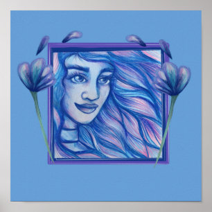Poster Deusa Venta Azul Deusas Florais Arte Venta