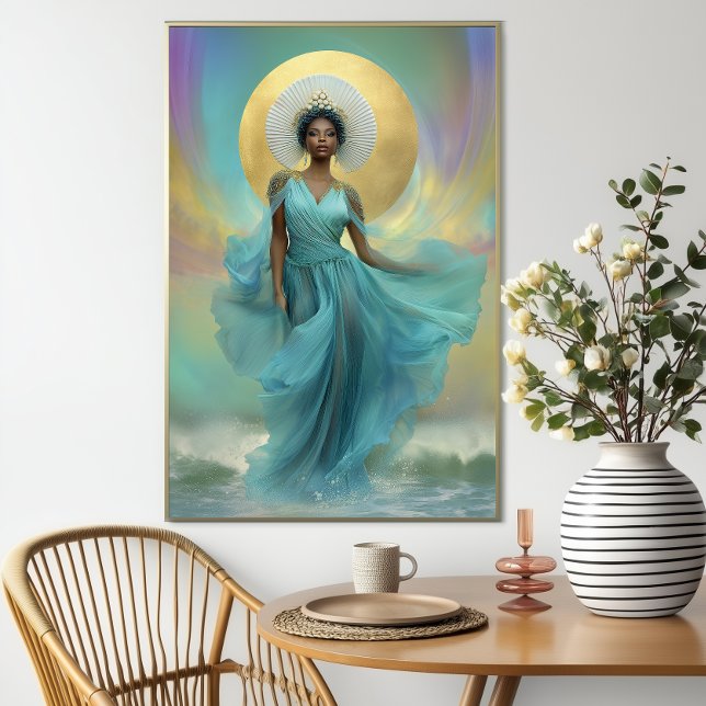 Poster Deusa Yemoja Luxuriosa Turquesa Dourada (Criador carregado)