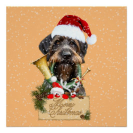 Póster Deutsch Drahthaar, Feliz Natal! Botão Magnet