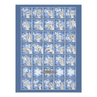 Póster Deutsches Fingeralphabet 4 - blau /