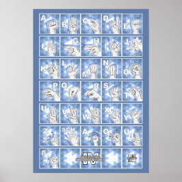 Poster Deutsches Fingeralphabet 4 - blau /