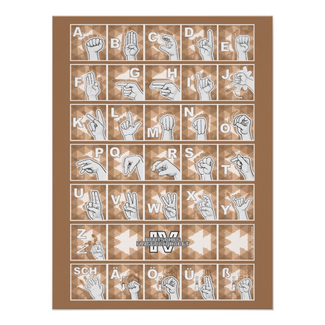 Póster Deutsches Fingeralphabet 4 - braun / (Frente)