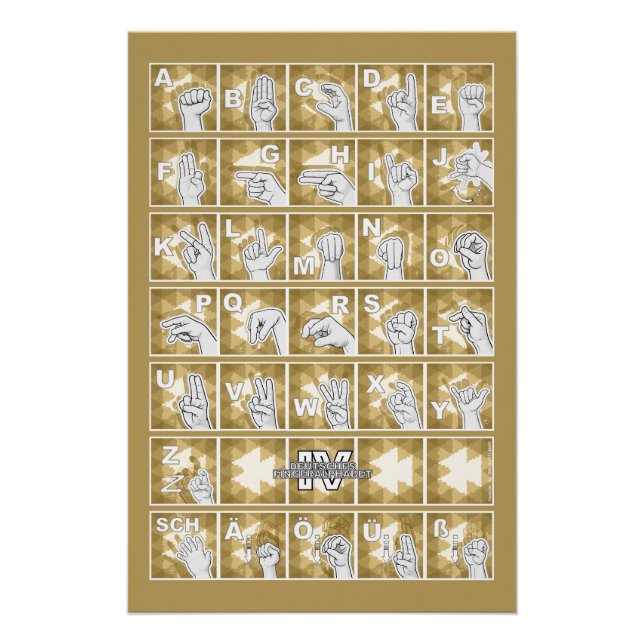 Póster Deutsches Fingeralphabet 4 - gelb / (Frente)