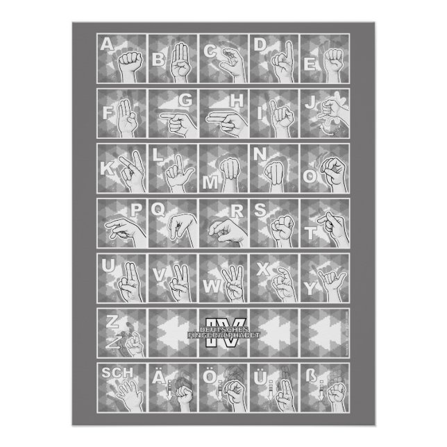 Póster Deutsches Fingeralphabet 4 - grau / (Frente)