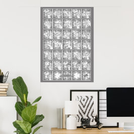 Poster Deutsches Fingeralphabet 4 - grau /