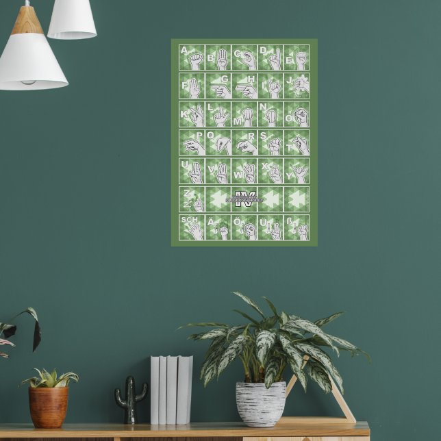 Poster Deutsches Fingeralphabet 4 - grün / (Sala de Estar 1)
