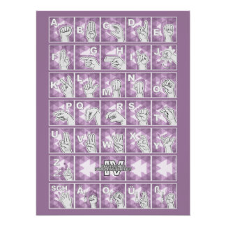 Póster Deutsches Fingeralphabet 4 - lavendelgrau /