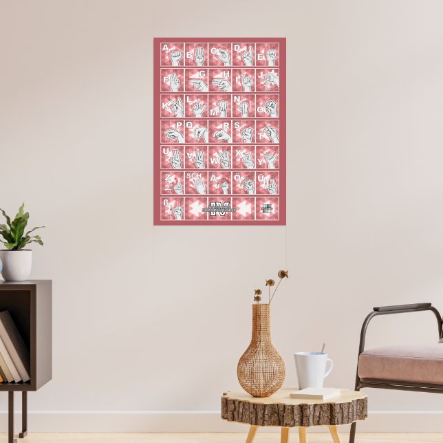 Poster Deutsches Fingeralphabet 4 - rot / (Sala de Estar 3)