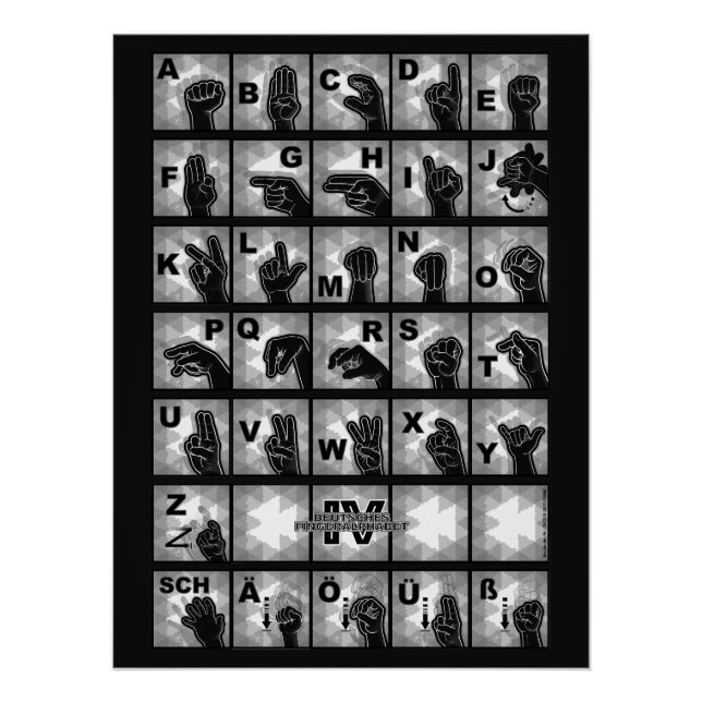 Póster Deutsches Fingeralphabet 4 - schwarz / (Frente)
