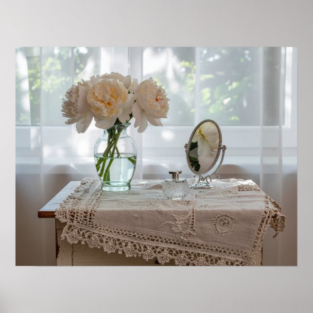 Poster Devaneio Matinal na Penteadeira – Floral Pastel Su (Frente)