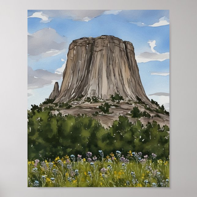 Poster Devils Tower National Monuuument Watercolor (Frente)