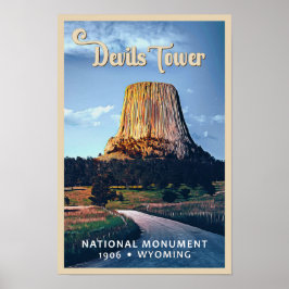 Poster Devils Tower National Monuuument Wyoming Watercolo