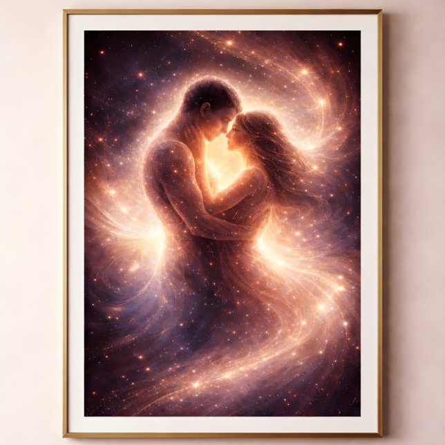 Poster Devoção Celestial – Arte Abstrata de Casal Cósmico (Celestial Devotion – Abstract Cosmic Couple Art)
